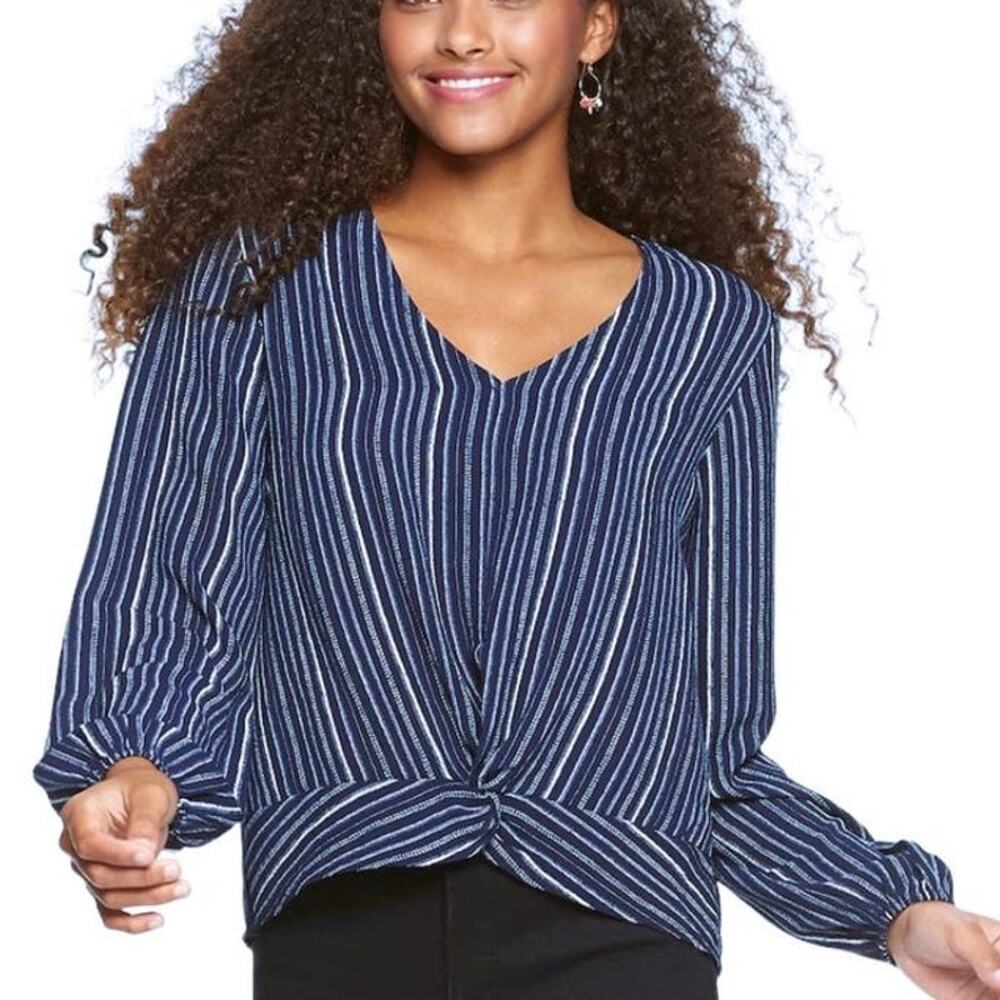 Boho Blue & White Bohemian Twist Front Top by PINK REPUBLIC ~ Womens Size XS